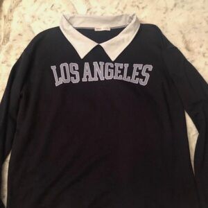 ROMWE Black Long Sleeve Tee with White Collar